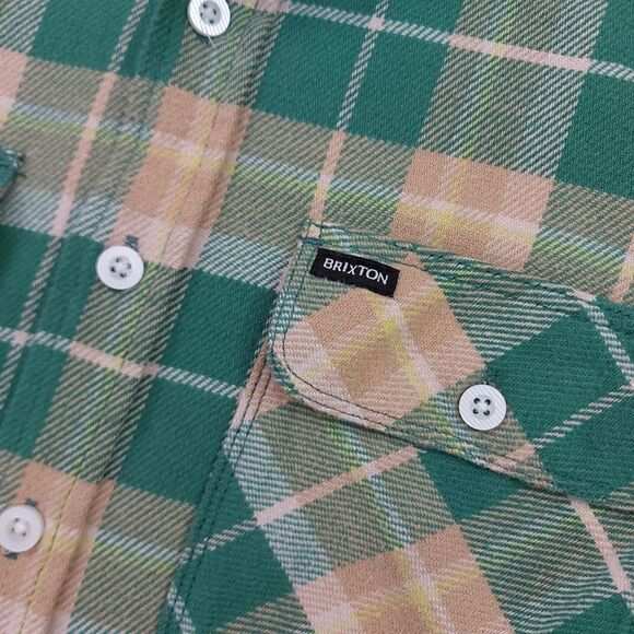 Brixton Shirt Mens Small Green Flannel Plaid Long Sleeve Standard Fit Bowery - Picture 3 of 12